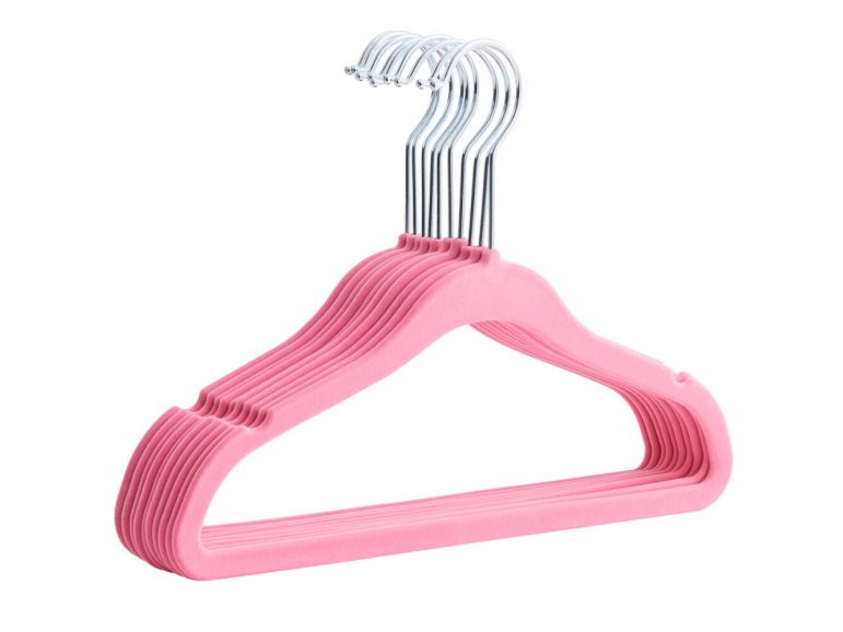 Kinder kledinghangers met fluwelen bekleding 20 stuks roze Acaza