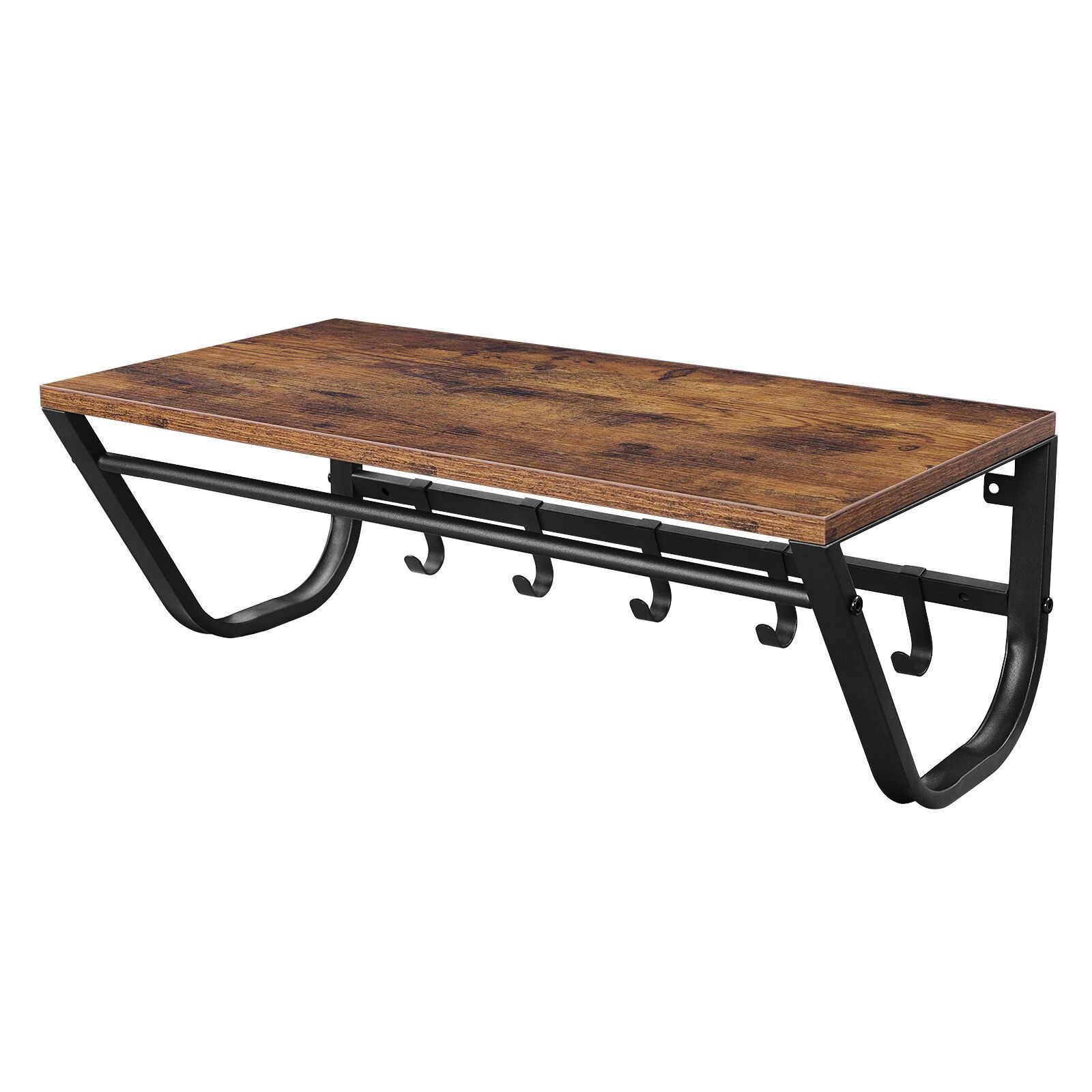 Wandkapstok - vintage - 5 haken - met rail - 60x20x30 cm - vintage bruin