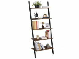 Boekenkast - ladder vorm - 5 houten planken - 64x186x34 cm - vintage bruin