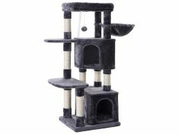 Krabpaal - met twee huisjes en speeltjes - voor meerdere katten - 49x120x45 cm - donkergrijs 
