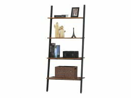 Boekenkast - ladder vorm - 4 houten planken - 64x150x35 cm - vintage bruin 