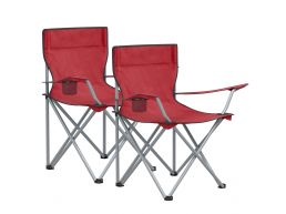 Set van 2 opvouwbare campingstoelen - klapstoelen voor buiten - met armleuningen en bekerhouders - stabiel frame - draagvermogen 120 kg - rood