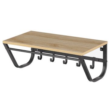  Wandkapstok - vintage - 5 haken - met rail - 60x20x30 cm - lichte eik