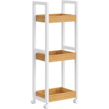 Opbergtrolley - 80x30x20 cm- bamboe - wit Opbergtrolley - 80x30x20 cm- bamboe - wit