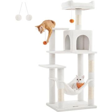 Grote krabpaal voor meerdere katten - met hangmat - kattenpaal - 143 cm - wit Grote krabpaal voor meerdere katten - met hangmat - kattenpaal - 143 cm - wit