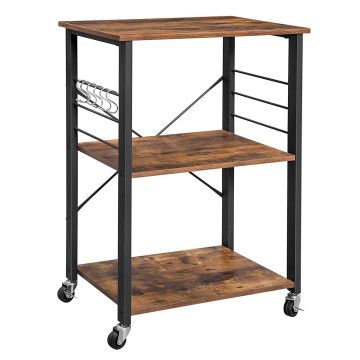 Keukentrolley - 3 niveaus - 6 haken - 60x89x40 cm - vintage bruin Keukentrolley - 3 niveaus - 6 haken - 60x89x40 cm - vintage bruin