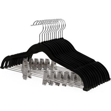 Set van 12 broekhangers of rokhangers - fluweel - 360 ° draaibare haak - zwart Set van 12 broekhangers of rokhangers - fluweel - 360 ° draaibare haak - zwart