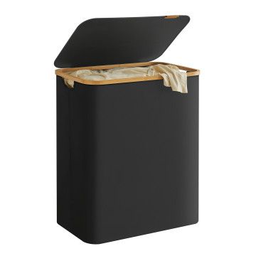 wasmand - wassorteerder - 3 vakken - bamboe - zwart wasmand - wassorteerder - 3 vakken - bamboe - zwart