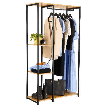 Kledingkast - Open Kast met Hangstok & Legplanken - 176x90x40 cm - MDF lichte Eik & Metaal Kledingkast - Open Kast met Hangstok & Legplanken - 176x90x40 cm - MDF lichte Eik & Metaal