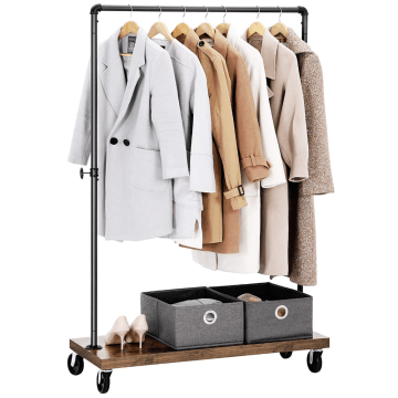 Mobiel kledingrek - rustiek heavy-duty - 1 rail - industrieel design - vintage bruin