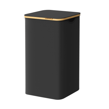 Wasmand met deksel - 90 L - bamboe - 42 x 33 x 70,5 cm - zwart Wasmand met deksel - 90 L - bamboe - 42 x 33 x 70,5 cm - zwart