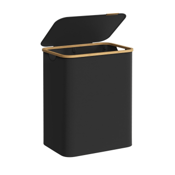 Wasmand - wassorteerder - 2 vakken - bamboe - 130L - zwart Wasmand - wassorteerder - 2 vakken - bamboe - 130L - zwart