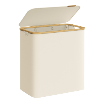 Wasmand - wassorteerder - 3 vakken - bamboe - 150L - beige Wasmand - wassorteerder - 3 vakken - bamboe - 150L - beige