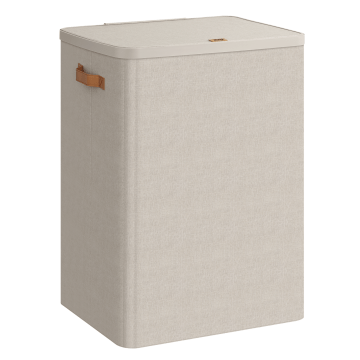 Wasmand met deksel - 2 vakken - beige - 170 L - 56 x 40 x 75 cm Wasmand met deksel - 2 vakken - beige - 170 L - 56 x 40 x 75 cm