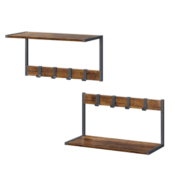 Kapstok - wandplank - set van 2 - 4 verwijderbare haken - vintage bruin Kapstok - wandplank - set van 2 - 4 verwijderbare haken - vintage bruin