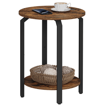 Bijzettafel - nachtkastje - vintage bruin en zwart - 40 x 58 cm - ronde salontafel - salontafel bruin - bijzettafel hout