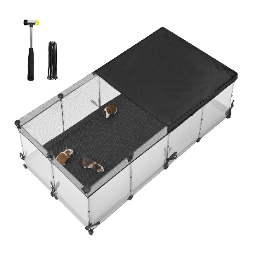 Konijnenhok - konijnenren - modulaire kooi voor knaagdier - 144 x 74 x 47 cm - semi-transparante panelen - ren voor kleine huisdieren - cavia - hamster