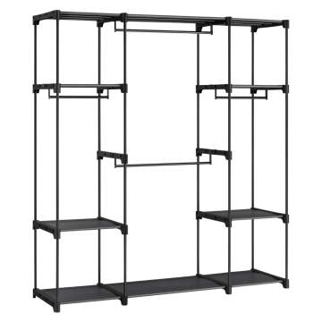 Kledingkast - open kledingkast - garderoberek - 151 x 43 x 166 cm - metaal met stof - zwart Kledingkast - open kledingkast - garderoberek - 151 x 43 x 166 cm - metaal met stof - zwart