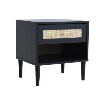 Nachtkastje - nachtkastjes modern - rotan accent - zwart - nachtkastjes hout