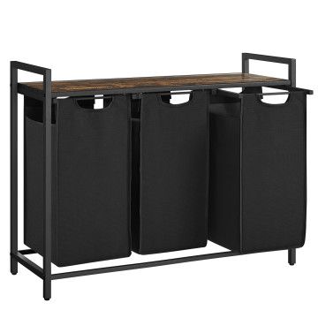 Wasmand - 3 uitneembare zakken van 38L inhoud - 92.5x33x71cm - Rustiek Bruin en Zwart Wasmand - 3 uitneembare zakken van 38L inhoud - 92.5x33x71cm - Rustiek Bruin en Zwart
