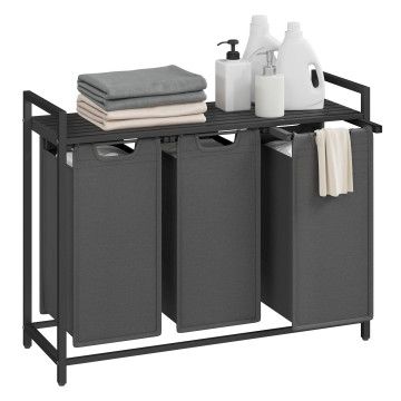 Wasmand - 3 vakken - oxford stof - 3 x 38 L - 92,5 x 33 x 72 cm - zwart/grijs Wasmand - 3 vakken - oxford stof - 3 x 38 L - 92,5 x 33 x 72 cm - zwart/grijs