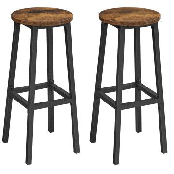 set van 2 barkrukken - met stabiel stalen frame - hoogte 75 cm - rond - vintage