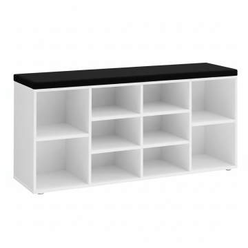 Schoenenrek - schoenenkast - schoenenbank met zitkussen - wit/zwart