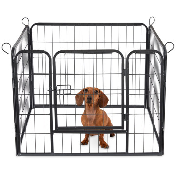 Hondenren in 4 panelen - hondenkennel - met deur - 60 cm hoog - zwart