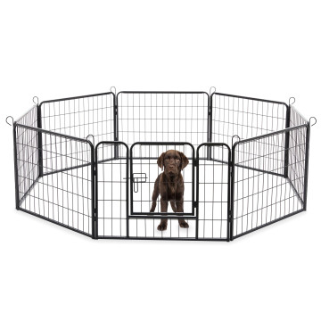 Hondenren in 8 panelen - hondenkennel - met deur - 60 cm hoogte - zwart