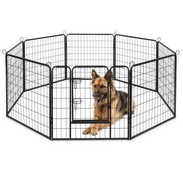 Hondenren in 8 panelen - hondenkennel - cirkelvormig of rechthoekig - 80 cm hoog - zwart