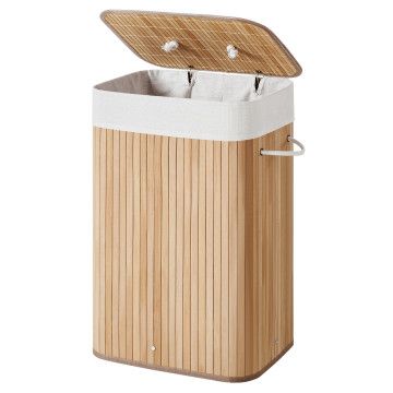 Wasmand met deksel - katoenen zak - 72 liter - 40x60x30 cm - bamboe Wasmand met deksel - katoenen zak - 72 liter - 40x60x30 cm - bamboe