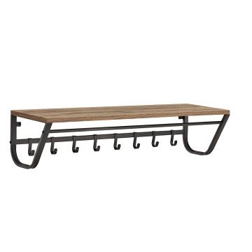Wandkapstok - 8 haken - met rail - 90x20x30 cm - essenhout Wandkapstok - 8 haken - met rail - 90x20x30 cm - essenhout