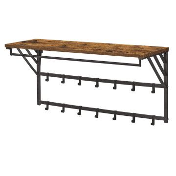 Kapstok - wandkapstok - industrieel - kapstok met haken - 14 haken - metaal en hout - bruin Kapstok - wandkapstok - industrieel - kapstok met haken - 14 haken - metaal en hout - bruin