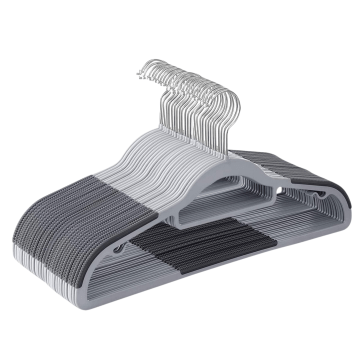 Kunststof kledinghangers - antislip - met broeklat of roklat - 20 stuks - grijs Kunststof kledinghangers - antislip - met broeklat of roklat - 20 stuks - grijs
