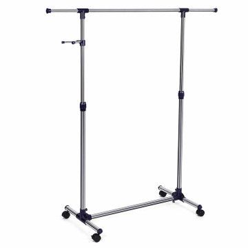 Mobiel kledingrek - verstelbaar - 1 rail en 2 haken - 87x165x44 cm - zilvergrijs
