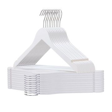 Kledinghangers - 30 stuks - wit - houten broekhangers anti slip Kledinghangers - 30 stuks - wit - houten broekhangers anti slip