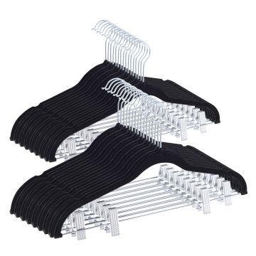 ACAZA set van 20 fluwelen Kledinghangers met Clips, Kleerhangers met Knijpers voor Rok, Broek, voor Dames of Heren, metalen Haak, zwart ACAZA set van 20 fluwelen Kledinghangers met Clips, Kleerhangers met Knijpers voor Rok, Broek, voor Dames of Heren, metalen Haak, zwart