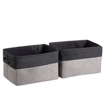 Stoffen Opbergdozen met Versterkte Handgreep - Set van 2 - 37x23x27 cm - Grijszwart Stoffen Opbergdozen met Versterkte Handgreep - Set van 2 - 37x23x27 cm - Grijszwart