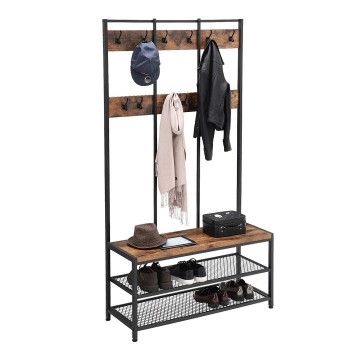 Garderoberek XL - industriële look - 12 haken - 100x186x40 cm - vintage bruin Garderoberek XL - industriële look - 12 haken - 100x186x40 cm - vintage bruin