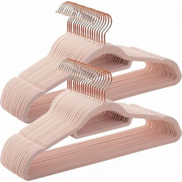 50 anti-slip kledinghangers - 50 dunne roze kleerhangers/kapstokken - roze en goud 50 anti-slip kledinghangers - 50 dunne roze kleerhangers/kapstokken - roze en goud