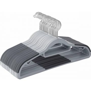Kunststof kledinghangers - antislip - met broeklat of roklat - 20 stuks - grijs Kunststof kledinghangers - antislip - met broeklat of roklat - 20 stuks - grijs