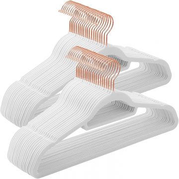 Fluwelen kledinghangers - set van 50 - antislip - met roségouden draaibare haak - ruimtebesparend - wit Fluwelen kledinghangers - set van 50 - antislip - met roségouden draaibare haak - ruimtebesparend - wit