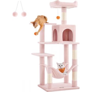 Grote krabpaal voor meerdere katten - met hangmat - kattenpaal - 143 cm - roze Grote krabpaal voor meerdere katten - met hangmat - kattenpaal - 143 cm - roze