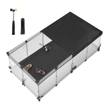 Konijnenhok - konijnenren - modulaire kooi voor knaagdier - 144 x 74 x 47 cm - semi-transparante panelen - ren voor kleine huisdieren - cavia - hamster