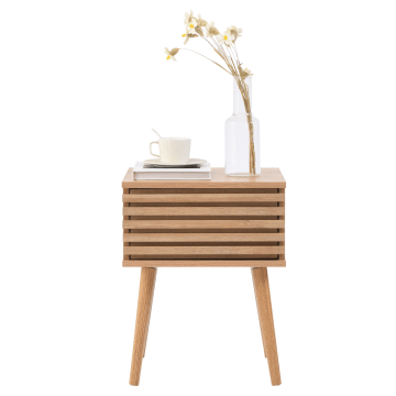 Nachtkastje - bijzettafel - 39 x 40 x 50.5 cm - eiken kleur - rotan accent - nachtkastje met lade Nachtkastje - bijzettafel - 39 x 40 x 50.5 cm - eiken kleur - rotan accent - nachtkastje met lade