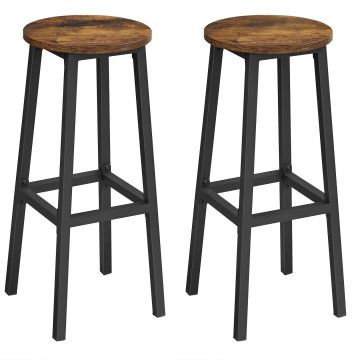 set van 2 barkrukken - met stabiel stalen frame - hoogte 75 cm - rond - vintage