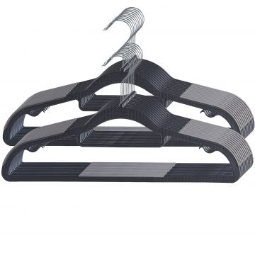 Kunststof kledinghangers - antislip - met broeklat of roklat - zwart Kunststof kledinghangers - antislip - met broeklat of roklat - zwart