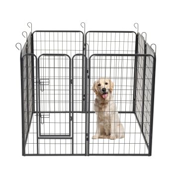 Hondenren in 8 panelen - hondenkennel - met deur - 100 cm hoogte - zwart