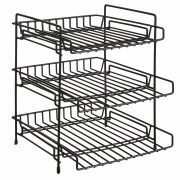 Keukenrek - badkamerrek - aanrecht organizer met 3 niveaus - gootsteen organizer - 30x26x30 cm - zwart