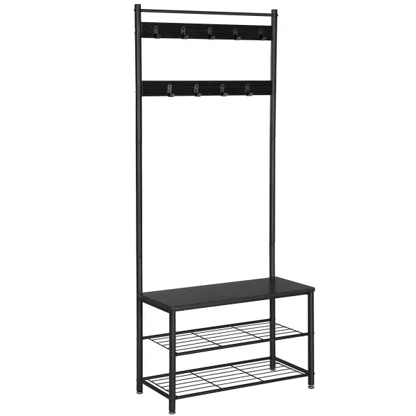 Kapstok Met Schoenenrek 2-in-1 - 8 Haken En 5 Niveaus Zwart 170 X 25 X 60 Cm